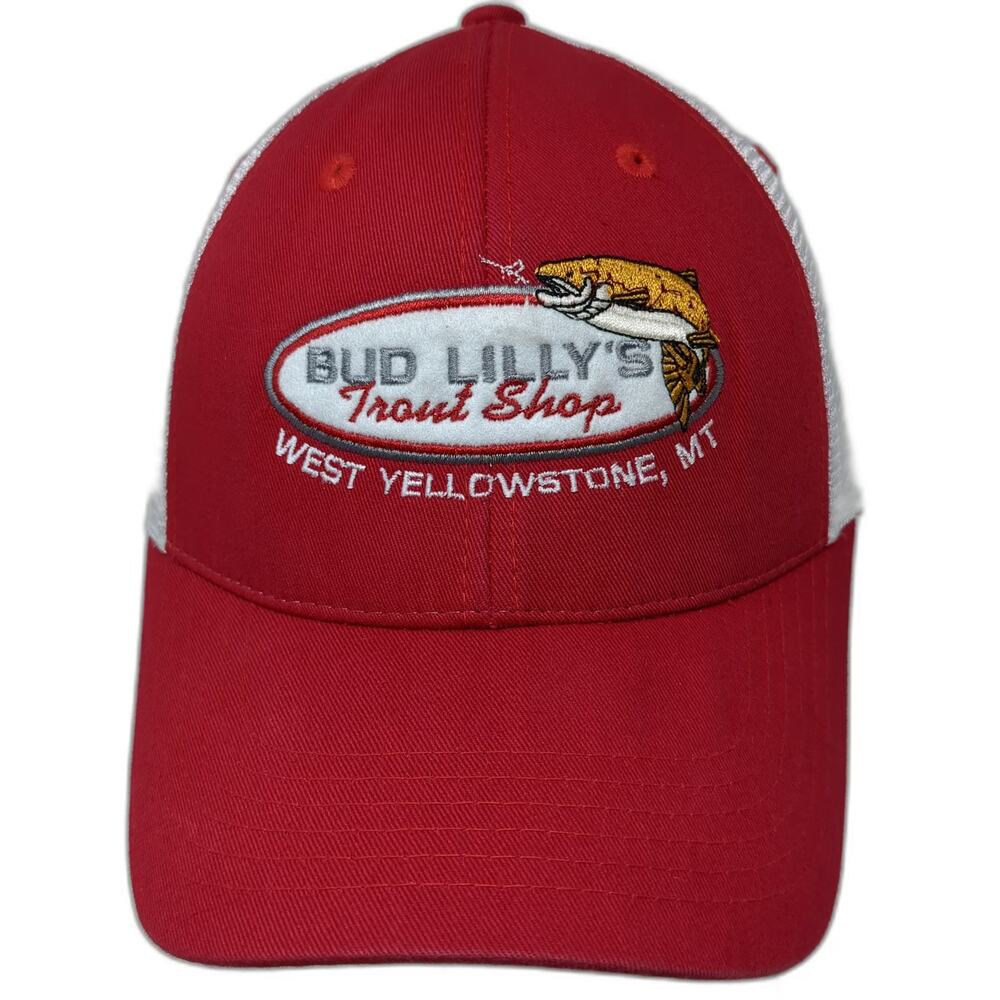 Imperial Trucker Hat Red One Size Bud Lilly's Trout Shop Fish Yellowstone MT